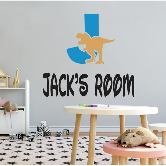 DINO LETTER J - Adhesive Home Art Letter J Alphabet Personalized Name Décor Sticker T-Rex Dinosaur Reptile Design Vinyl Kids Bedroom Wall Decal 10" x 9"