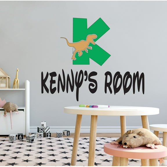 DINO LETTER K - Multicolored Customized Name Lettering Art Vinyl Kids Bedroom Wall Decoration Dinosaur Silhouette Design Wall Decal Sticker 30" x 24"