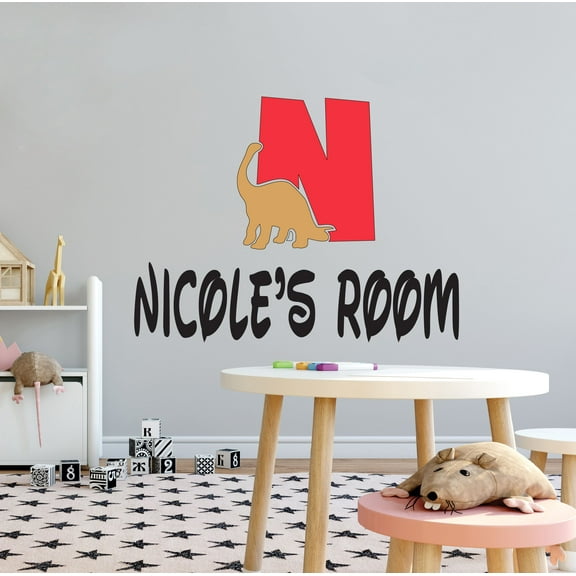 DINO LETTER N - Personalized Name Multicolored Vinyl Letter N Alphabet Decoration Sauropod Dinosaur Jurassic Themed Kids Bedroom Wall Decal Sticker 10" x 8"