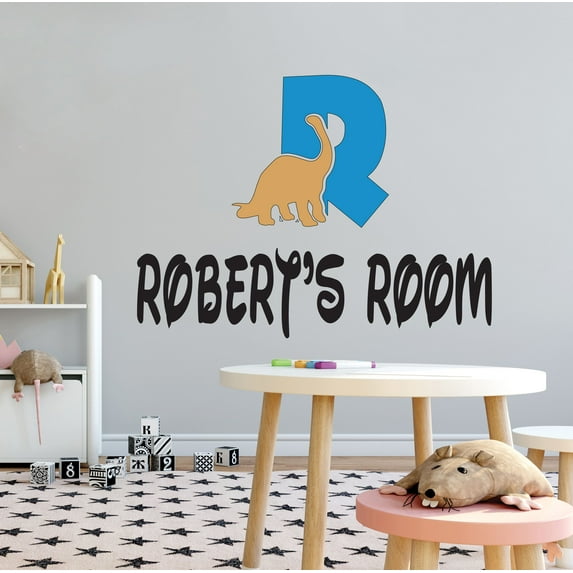 DINO LETTER R - Adhesive Kids Playroom Letter R Alphabet Personalized Name Lettering Art Decal Sauropod Dinosaur Silhouette Design Vinyl Bedroom Wall Decal Sticker 30" x 21"