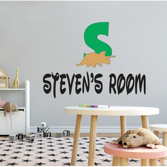 DINO LETTER S - Dinosaur Silhouette Decoration Sticker Jurassic Themed Letter S Alphabet Design Customized Name Vinyl Adhesive Kids Bedroom Wall Decal Sticker 10" x 7"
