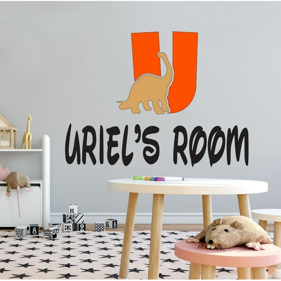 DINO LETTER U - Kids Play Room Bedroom Letter U Alphabet Customized Name Vinyl Decoration Sticker Sauropod Dinosaur Silhouette Design Adhesive Wall Decal 40" x 28"