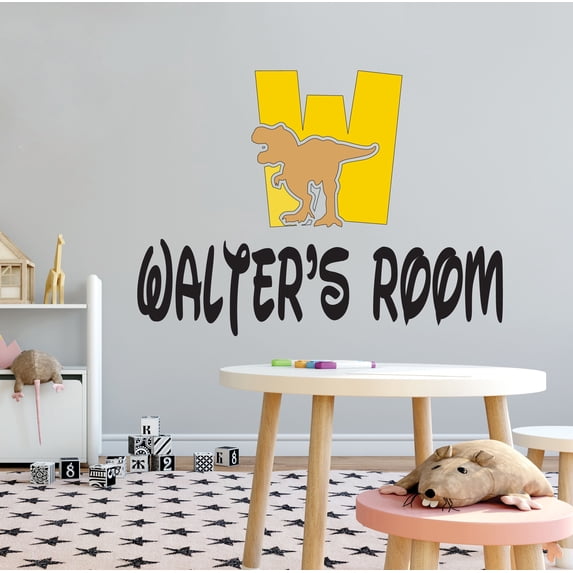 DINO LETTER W - Dinosaur T-Rex Silhouette Letter W Alphabet Decoration Sticker Customized Name Lettering Art Design Vinyl Kids Bedroom Playroom Wall Decal 30" x 21"