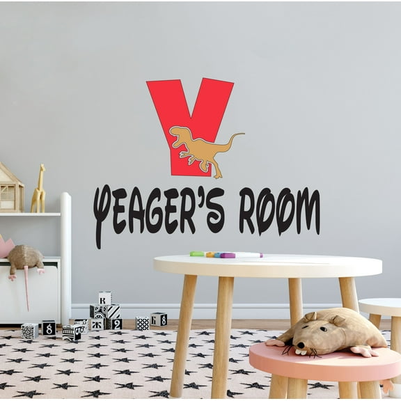 DINO LETTER Y - Adhesive Multicolored Customized Name Vinyl Decoration Letter Y Alphabet T-Rex Dinosaur Silhouette Design Removable Kids Playroom Wall Decal 10" x 8"