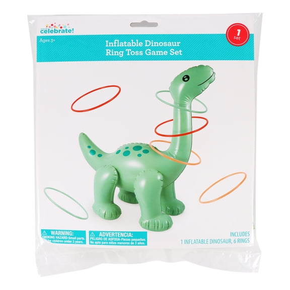 1 Set, 25 x 27 IN, Inflatable Dinosaur Ring Toss Game Set, Includes: 1 Inflatable Dinosaur, 6 Rings, by Way To Celebrate