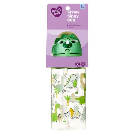 Parent's Choice Dino Green Tritan Plastic Sippy Water Bottle for Kids, BPA-free