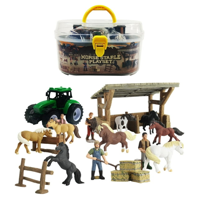DINOBROS Horse Stable Playset Toys for Boys and Girls Ages 3 and Up