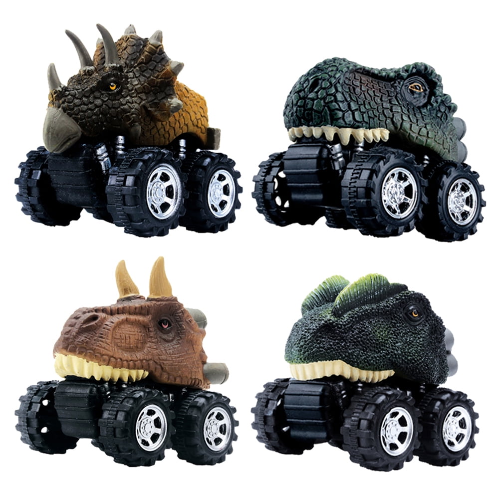 DINOBROS Pull Back Dinosaur Car 4 Pack Dino Toys for 3 Year Old Boys