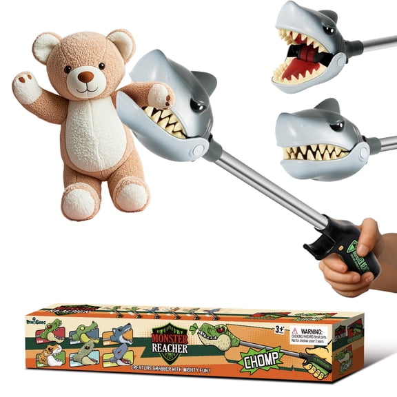 DINOBROS Shark Toy Grabber Reacher - 16-Inch Fun Pick-Up Tool for Kids | Realistic Ocean Predator Design | Interactive Animal Toys for Kids 3 Years Old and Up