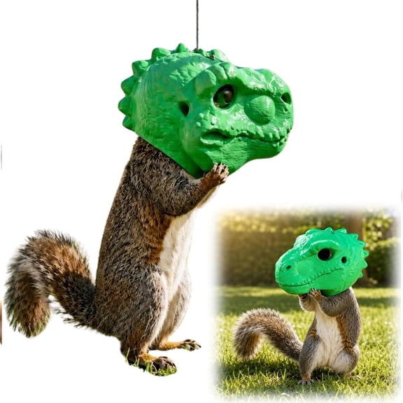 DINOSAUR HEAD SQUIRREL FEEDER Durable Weather Resistant Heavy Duty Premium Material For Year Round Outdoor Use