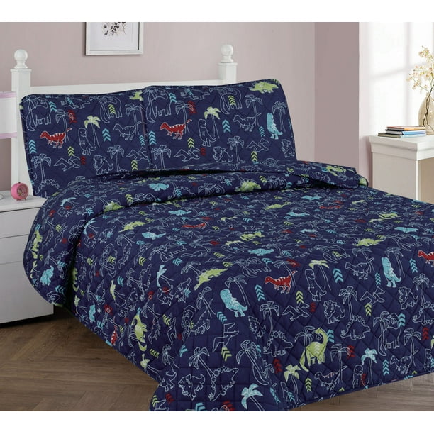 DINOSAUR NAVY Full Size 4Piece Kids Printed Microfiber Bedding Sheet