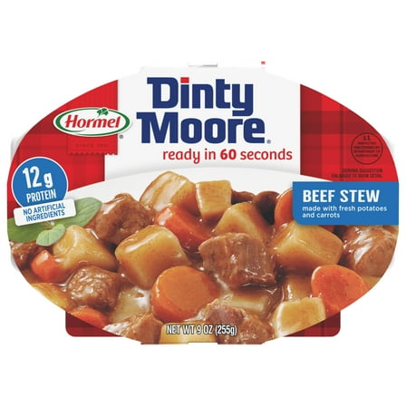 DINTY MOORE Beef Stew, Shelf-Stable, 12 grams Protein, 9 oz Plastic Microwaveable Tray