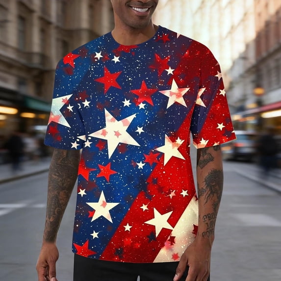 DIOAZUD 4th of July Short Sleeve Shirts for Men Casual Crewneck Patriotic Shirt Summer Lightweight Loose Independence Day Tees s-5xl