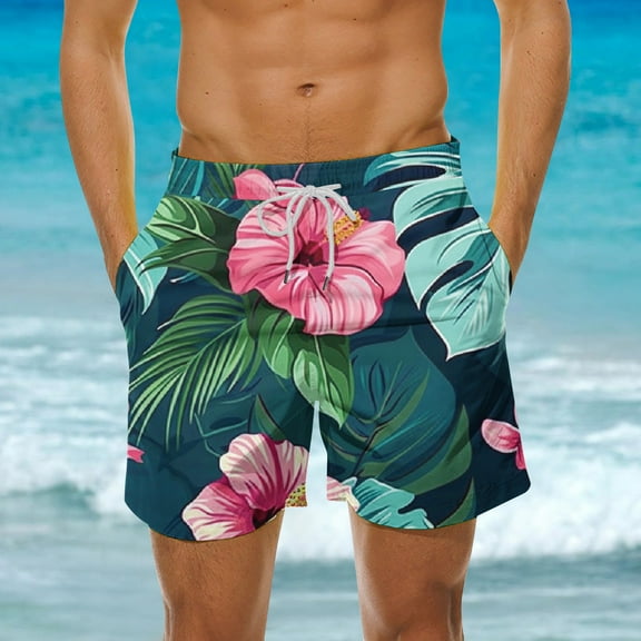 DIOAZUD Big and Tall Surfing Swimming Trunks for Men 5" Quick Dry Swim Shorts Hawaii Beach Shorts Tropical Bathing Suit Drawstring Elastic Waist Swim Shorts Loose Swim Trunks for Men