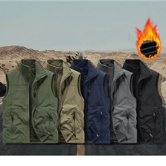 DIOAZUD Big and Tall Vest for Men Winter Fleece Lined Sleeveless Jacket Reversible Fishing Hiking Vests Thermal Jackets with Zipper Pockets