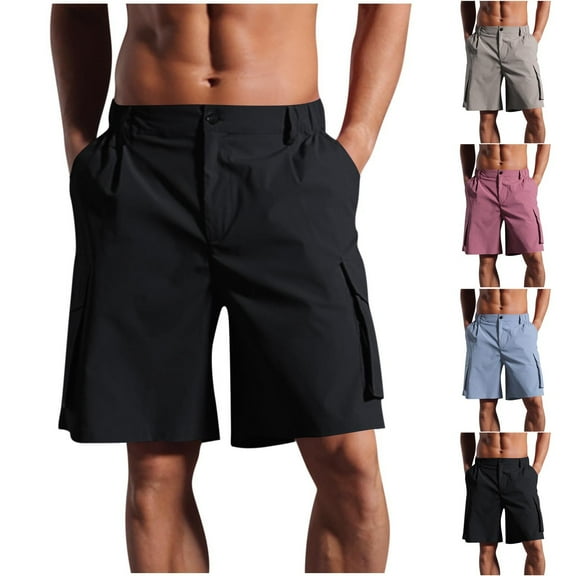 DIOAZUD Cargo Shorts for Men Button Closure Knee Length Shorts with Belt Loops Loose Fit Pants with Multi Pockets Outdoor Hiking Short Pants