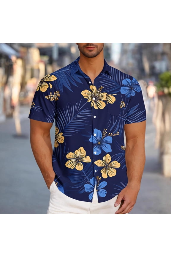 Casual Button Down Shirts for Men Big and Tall Shirt Summer Tropical Floral Print ShirtHawaiian T Shirts Short Sleeve Lapel Holiday Beach Tshirts