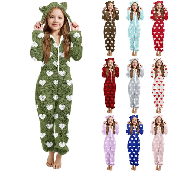 Cozy Rompers DIOAZUD Fuzzy Fleece Onesies Pajamas Jumpsuit Animal Ears Heart Print ...