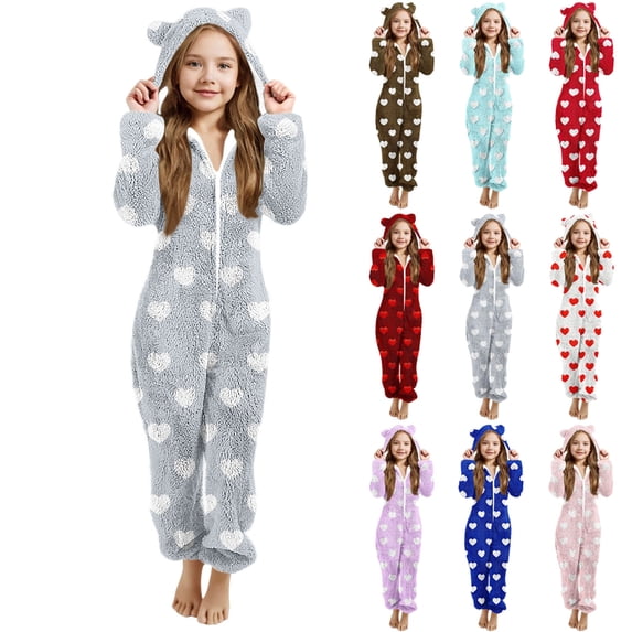 Cozy Rompers DIOAZUD Fuzzy Fleece Onesies Pajamas Jumpsuit Animal Ears Heart Print ...