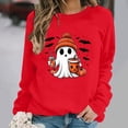 thumbnail image 1 of DIOAZUD Halloween Sweatshirts Women Spooky Ghost Print Pullovers Soft Holiday Crewneck Long Sleeve Sweater Tops Halloween Costumes Red S-XXL, 1 of 6