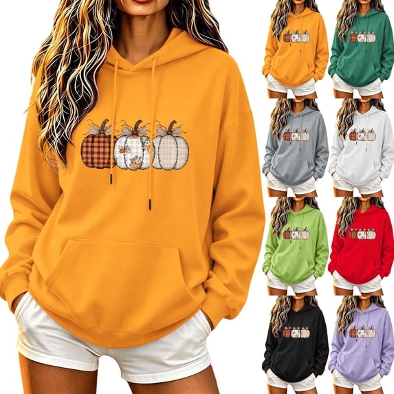 DIOAZUD Halloween Sweatshirts for Women Spooky Ghost Graphic Pullover Hoodies Fall Classic Long Sleeve Sweater Tops Halloween Costumes