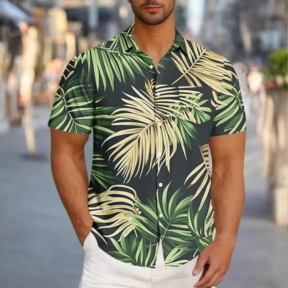 DIOAZUD Hawaiian Shirts for Men Big and Tall Short Sleeve T-Shirts Casual Button Down Shirts Lightweight Tropical Print Tees Summer Beach Vacation Shirt