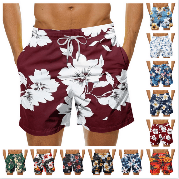 DIOAZUD Hawaiian Swim Trunks for Men Quick Dry Swim Shorts Elastic Waist Drawstring Bathing Suits Fashion Floral Print Broad Shorts Summer Beach Swimwear for Men S