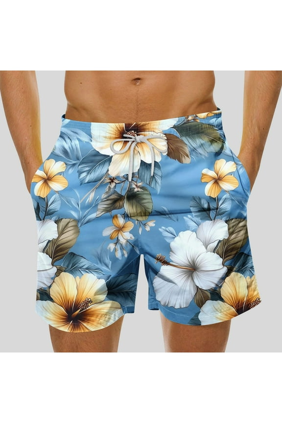 Hawaiian Swim Trunks for Men Quick Dry Swim Shorts Elastic Waist Drawstring Bathing Suits Fashion Floral Print Broad Shorts Summer Beach Swimwear for Men