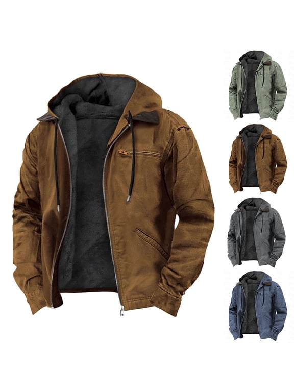 Hoodies for Men Winter Sherpa Fleece Lined Hooded Jacket Big and Tall Full Zip Up Outdoor Active Thermal Coat Outwear