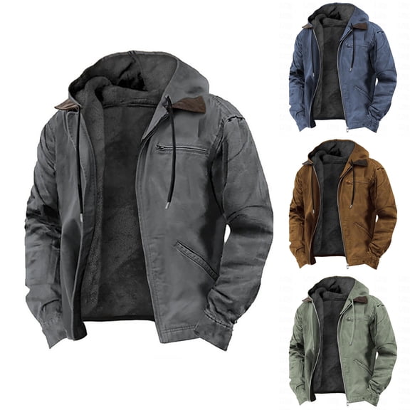 DIOAZUD Hoodies for Men Winter Sherpa Fleece Lined Hooded Jacket Big and Tall Full Zip Up Outdoor Active Thermal Coat Outwear