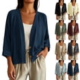 thumbnail image 1 of DIOAZUD Linen Cardigans for Women 3/4 Sleeve Button Down Cardigan Solid Color Lightweight Cover up for Vacation and Beach, 1 of 5
