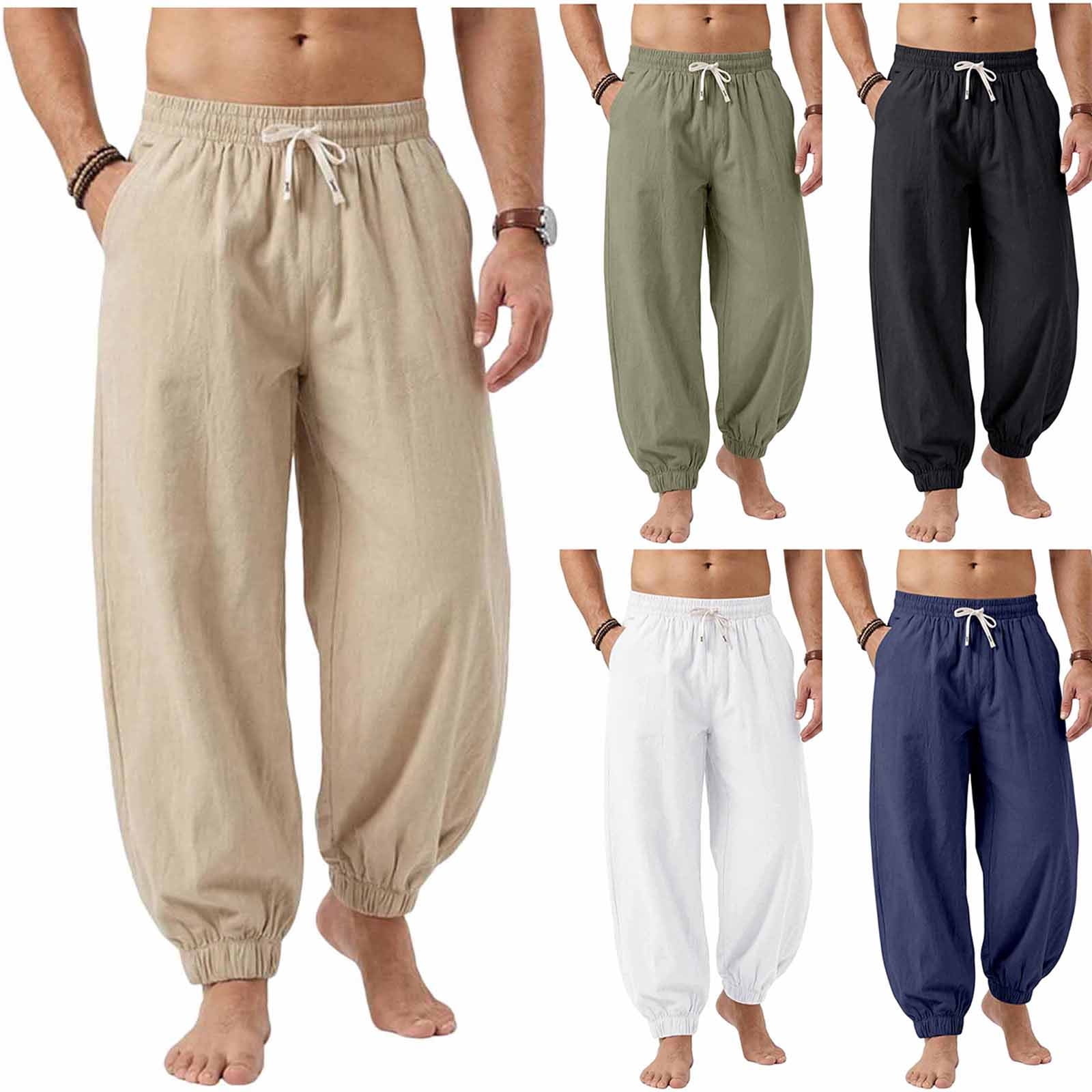 DIOAZUD Linen Jogger Pants for Men Solid Breathable Lightweight Elastic — free download