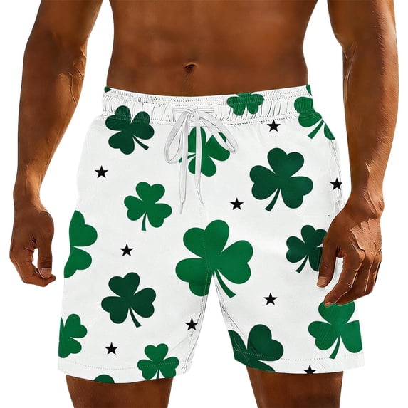 DIOAZUD Men Swim Trunks Big and Tall Drawstring Waist Swimming Trunks Loose Fit St Patricks Day Beach Vacation Board Shorts with Pockets