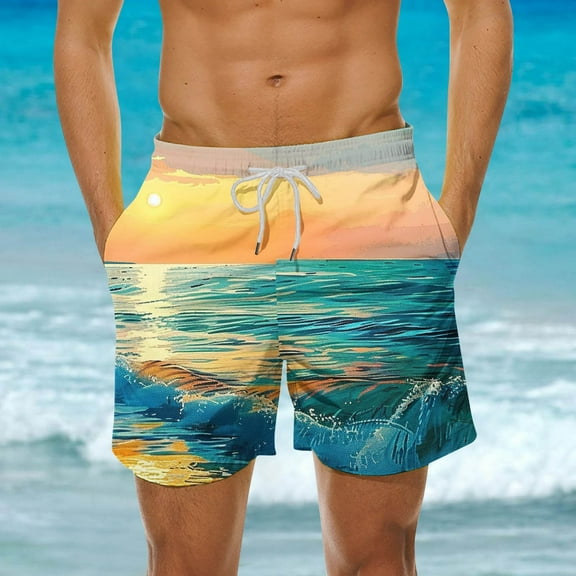 DIOAZUD Men's Big and Tall Swim Trunks Quick Dry Bathing Suit Hawaiian Swimming Shorts Board Shorts Drawstring Elastic Waist Beach Swimwear Tropical Print Surfing Shorts for Men