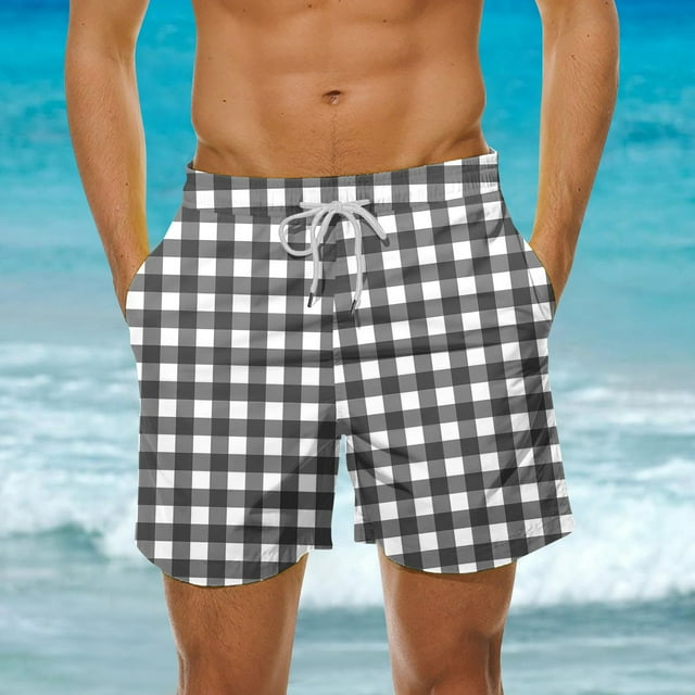 DIOAZUD Men's Board Shorts Big and Tall Plaid Swim Trunks for Men ...