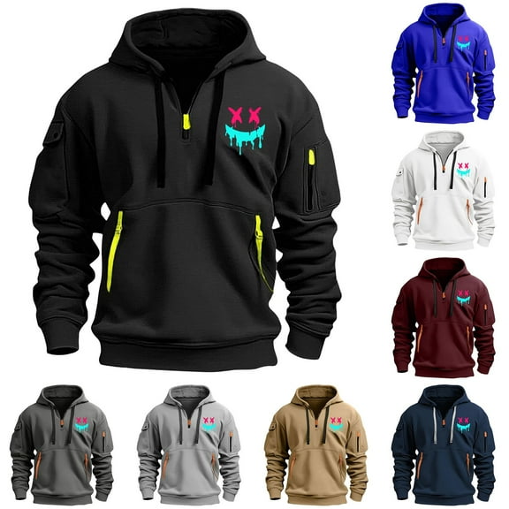 DIOAZUD Men's Cargo Hoodies Big and Tall Quarter Zip Sweatshirts Active Workout Hooded Sweatshirt with Pockets Mens Hoodie