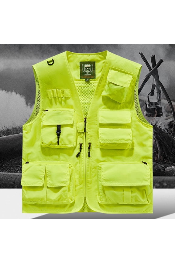 Men's Fishing Vest with Multiple Flap and Zipper Pockets Lightweight Outdoor Cargo Vests for Daily Utility Work Hiking Mint Green S-5XL