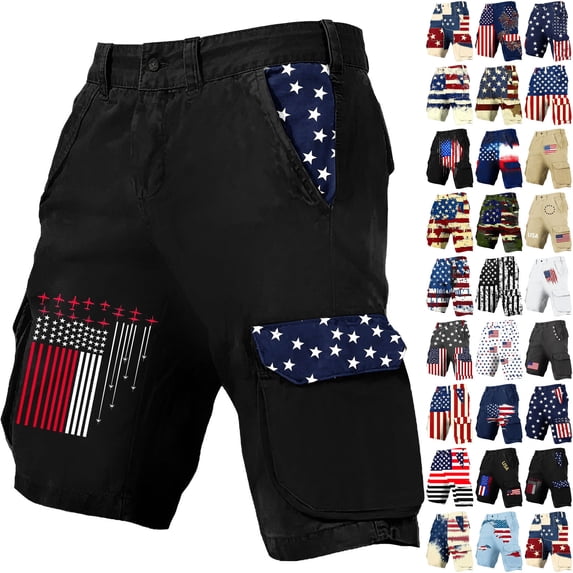 DIOAZUD Men's Patriotic Cargo Shorts American Flag Print Multi Pockets Lightweight Casual Outdoor Wear
