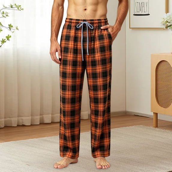 DIOAZUD Men's Plaid Pajama Pants Drawstring Elastic Waist Soft Lounge Sleepwear with Pockets Comfy Flannel Loungewear