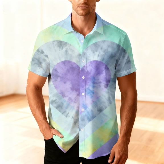 DIOAZUD Men's Short Sleeve Tshirts Loose Fit Casual Valentine's Day Button Down Shirts Summer Big and Tall Comfy Tshirt