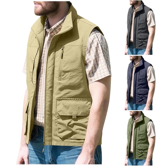 DIOAZUD Men's Utility Vests Lightweight Zip up Work Vests Fishing Casual Travel Safari Photo Cargo Vest Jacket with Multi Pockets Gray XXXXL