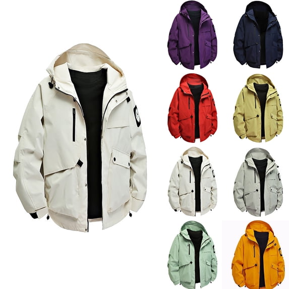 DIOAZUD Men's Waterproof Rain Jacket Full Zip Up Windproof Warm Hooded Coats Loose Fit Lightweight Outdoor Jackets for Men