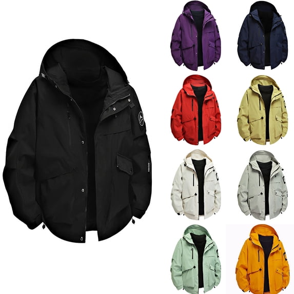 DIOAZUD Men's Waterproof Rain Jacket Full Zip Up Windproof Warm Hooded Coats Loose Fit Lightweight Outdoor Jackets for Men