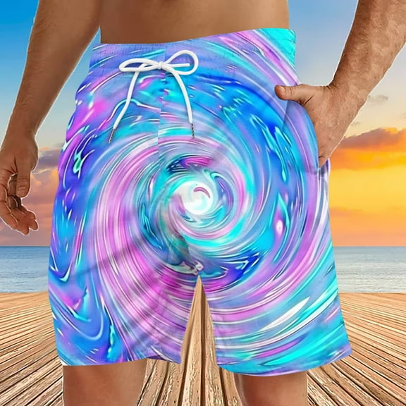 DIOAZUD Mens Board Shorts with Pockets Quick Dry Swim Trunks 5 Inch Swim Shorts Men's Hawaii Bathing Suit Drawstring Elastic Waist Swimwear Tie Dye Print Surfing Shorts No Liner