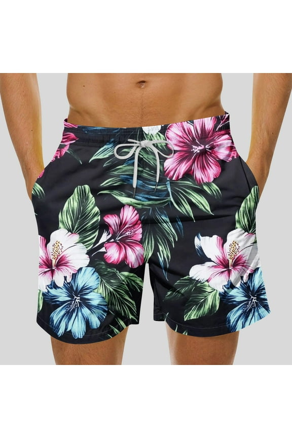 Mens Broad Swim Trunks Quick Dry Swim Shorts,Hawaiian Floral Print Beach Shorts with Drawstring Elastic Waist Swimwear Suurfing Bathing Suit for Men Big and Tall