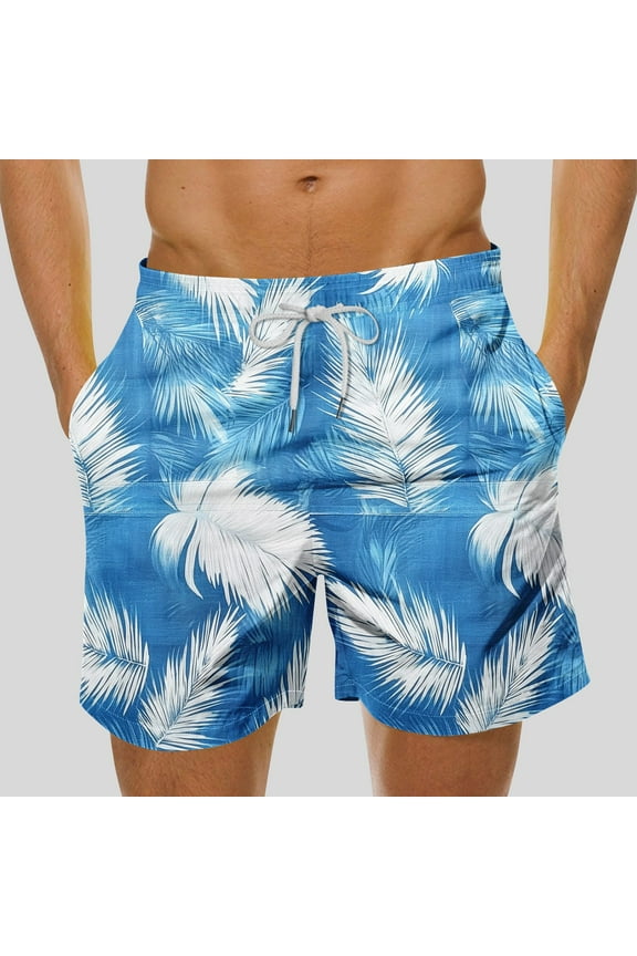 Mens Hawaii Swim Trunks 5" Quick Dry Swim Shorts with Drawstring Elastic Waist Swimming Trunks Floral Print Tropical Beach Bathing Suit with Pockets