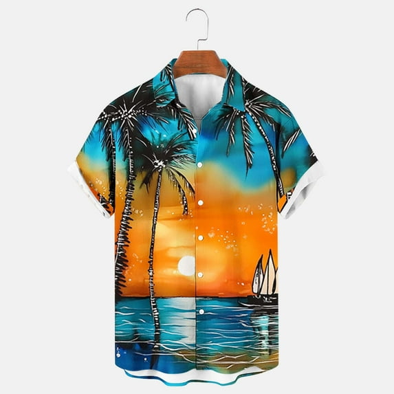 DIOAZUD Mens Hawaiian Shirt Casual Button Down Shirt Summer Beach Tropical Palm Tree Print Shirts Short Sleeve Holiday Shirt for Men Big and Tall
