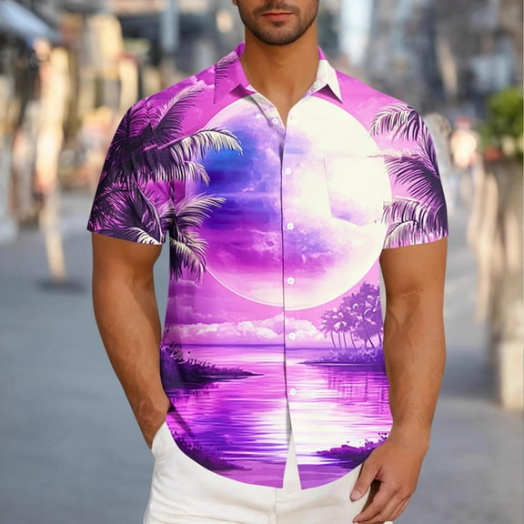 DIOAZUD Mens Hawaiian Shirts Button Down Dress Shirt Big and Tall Short Sleeve Tshirts Summer Tropical Beach Vacation Shirts Fashion Print T Shirts