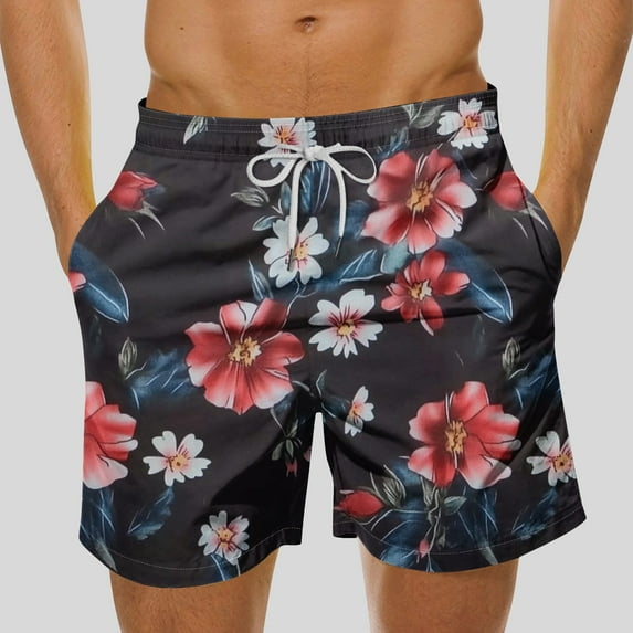 DIOAZUD Mens Hawaiian Swim Trunks Quick Dty Board Shorts Pants Men's Suurfing Swim Pants Men's Drawstring Elastic Waist Swimwear Summer Beach Board Shorts with Pockets