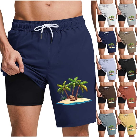 DIOAZUD Mens Lined Swim Trunks Loose Fit Drawstring Waist Swimming Trunks Big and Tall Quick Dry Beach Wear for Summer Vacation
